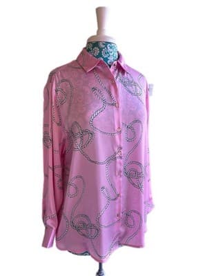 NWT Petite XL Pink BAROQUE Blouse Shirt Boutique Top Rope Print Regency Glam