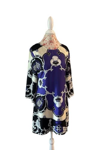 Julie Brown JB Regency 100% SILK Crown Baroque Print Dress Fall Purple Black 6