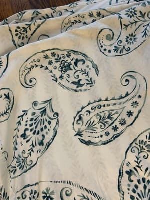 LANDS END FULL QUEEN DUVET COVER 100% Cotton Paisley Floral Spring Green Teal