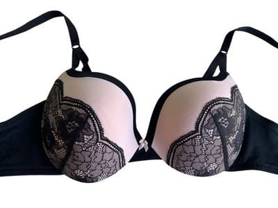 40B Black & Pink Lace Maidenform Bra Romantic Floral Scalloped Lace Lingerie