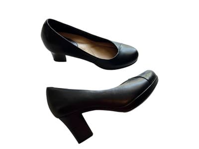 Earth Shoes Womens 6B Tamarack Slip On Pumps Black Leather Block Heel Mary Jane