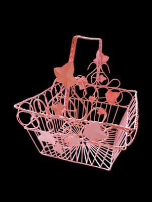 Vintage Wrought Iron Basket Metal Pink Shabby English Garden Chic Ivy Leaves
