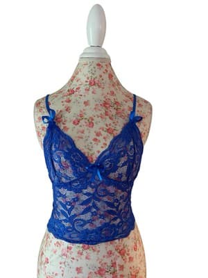 Royal Blue Lace And Bows Crop Top Romantic Lingerie