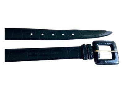Vintage SQUARE BUCKLE Black Moc Croc Textured Liz Claiborne Old Money Belt Small