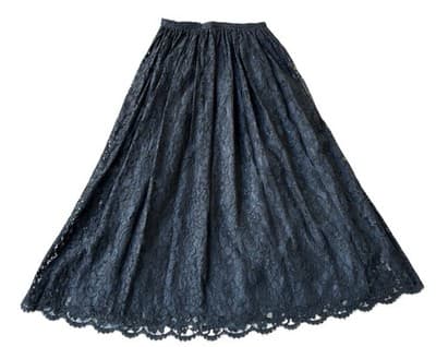 VINTAGE 1950’s Black Full Scalloped Lace Skirt Union Label Romantic Mid Century