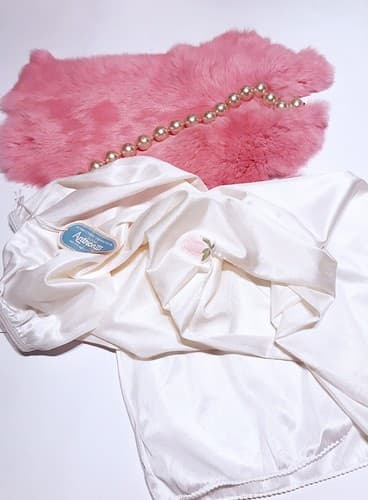 Vintage 1960’s White Skirt Slip Lingerie Half Slip Pink Embroidered Rose Aqua M