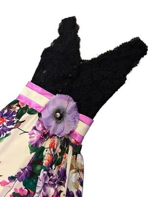 Dolce & Gabbana Silk Dress Size 40 30” Bust Huge Flower Silk Cotton Fairycore