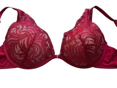 STUNNING ADORE ME 38C BRA SCALLOPED LACE RED FLORAL SEXY COQUETTE LINGERIE