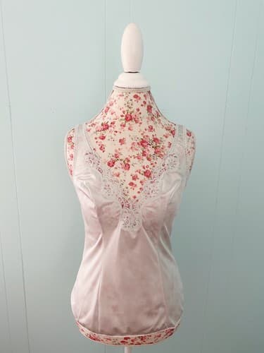 Vintage Camisole Vassarette Size 36 Blue Wide Floral Lace Ethereal Lingerie
