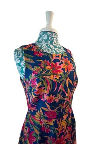 J Crew Dress Floral Size 6 Cotton Pink Navy Yellow Tropical Print Flattering Fit