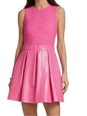 Sz 2 $375 ALICE + OLIVIA "Chara" Mesh Faux Leather Mini Dress French Rose Pink