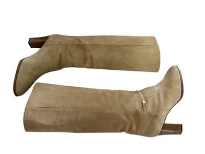 Vintage 1970’s Tall Beige Suede Boots Size 38 7.5 Boho Leather Prairie Peasant