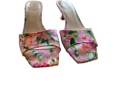 Size 9.5 Floral Kitten Heel Nine West Shoes Heels Square Toe Spring Summer Pink
