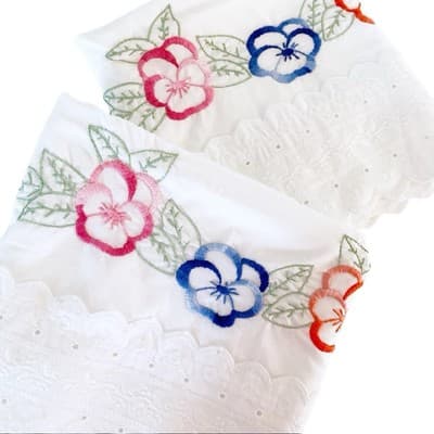 JC PENNEY Pillowcase Set Pair Embroidered Pink & Blue Flowers English Cottage