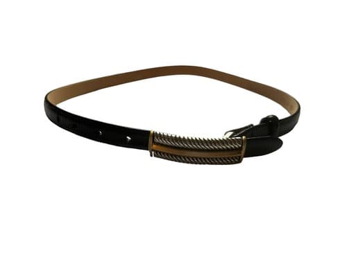 Brighton Black Skinny Belt Leather Gold Silver 30/M