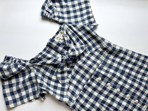 Madewell Blue & White Dress 0 Puffed Sleeves Button Front Babydoll Cotton