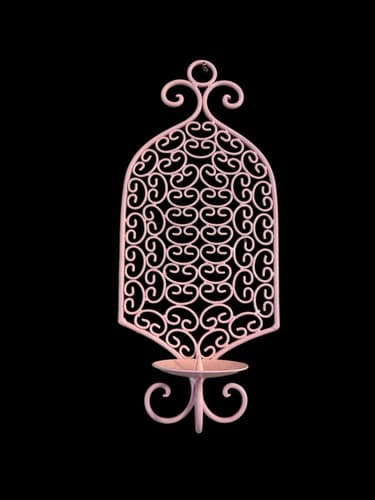 Vintage Pink Wall Hanging Wrought Iron Candle Holder Candelabra Home Decor