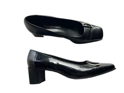 7.5 Aigner Soft Black Leather Women’s Chunky Kitten Heel Shoes Y2K Old Money