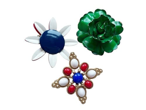 Vintage Brooch Lot Of 3 Daisy Mod 1960’s Mid Century Large Set Pins Groovy Red