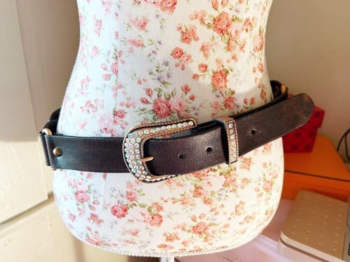 Roper Brown Belt Size Large 34-36 Blue Silver Gold Studded Jewel Rhinestone