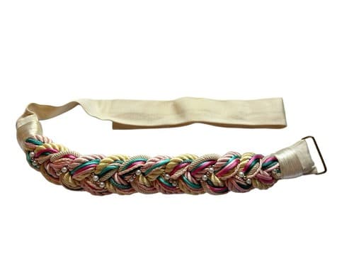 Vintage Silk Rope Belt Pastel Pink Pearls Aqua Teal Cream Romantic 1980’s