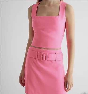 LARGE EXPRESS BUBBLEGUM PINK BELTED SKIRT TOP SET MODERN FASHION TRENDY GIRLYPOP