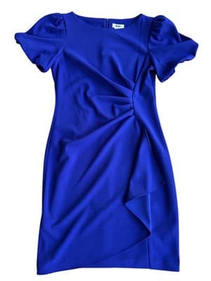 STUNNING DKNY ROYAL BLUE DRESS PUFFED SLEEVES SIZE 8 STRETCH SPRING SUMMER