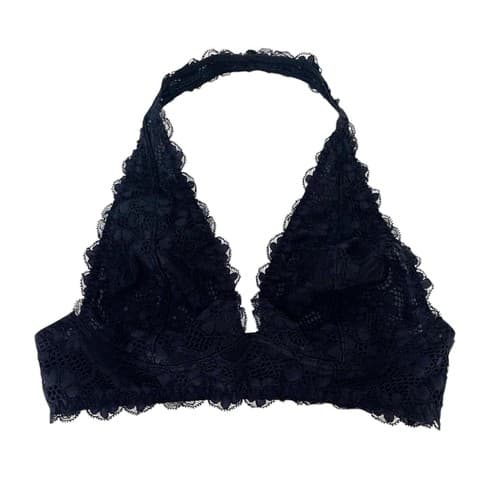 Free People Crop Top Halter Bralette XS Cute Boho Black Triangle Bra
