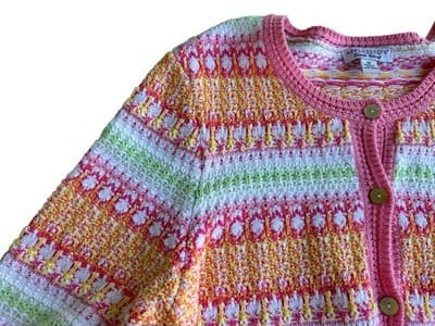Pastel Spring Pink & Aqua Cardigan Sweater Appleseed's Limited Edition M Cotton