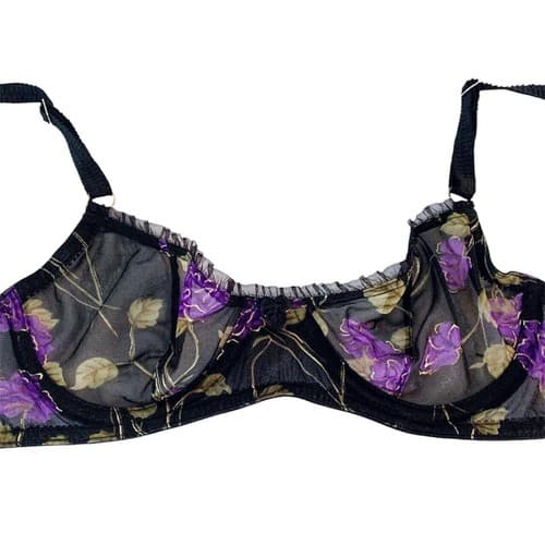Secret Treasures Bra Stunning Purple And Black Pleated Chiffon Trim 34A Lingerie