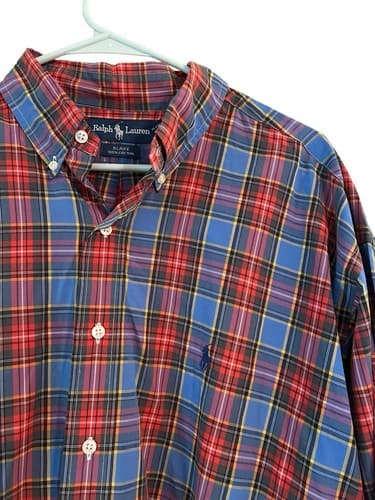 Ralph Lauren Horse XL Red & Blue Plaid Blake Shirt 100% Cotton