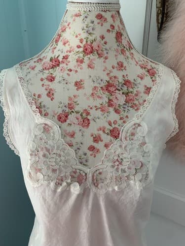 Vintage Womens Cream Cotton Camisole By Velrose Size 40 Lace Trim Lingerie