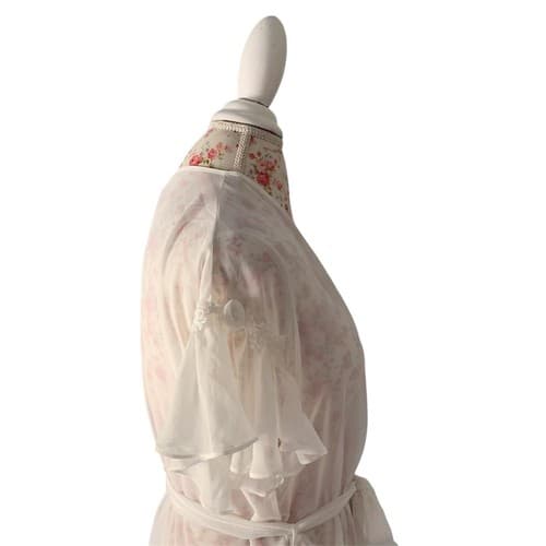 White ROSE ROSETTE Robe Romantic Fairycore Lingerie Ruffle Sleeve Peignoir Angel