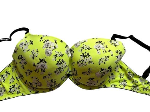 Victorias Secret Yellow Floral Bra Wear Everywhere Lightly Lined Lingerie 34DD