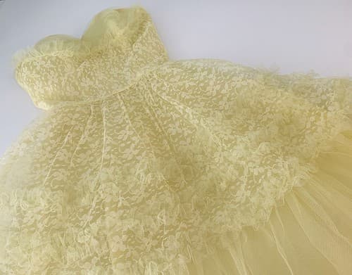 Vintage 1950’s Pastel Yellow Dress Pinup Bombshell Lace Petticoat Crinoline