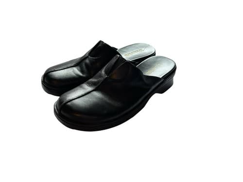 8.5 Black Leather Liz Claiborne Villager Slides Shoes Clogs Chunky Slip On
