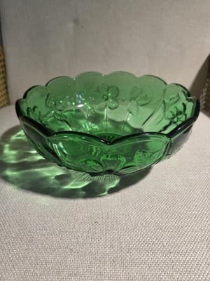 Vtg US Glass Co EAPG Paneled Dogwood Emerald Green Glass Bowl Antique Circa 1915