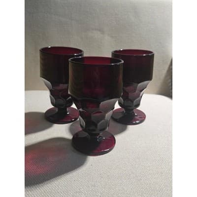 Vintage Anchor Hocking Royal Ruby Georgian Red Goblets - Set of 3