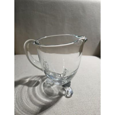 Clear Crystal Hand Blown Pitcher with Handle and Decorative Feet, 6 inches tall