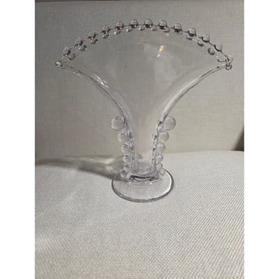 Vintage Imperial Glass Fan Vase Candlewick with a Beaded Rim and Sides