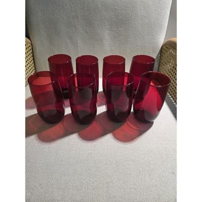 Vintage Anchor Hocking Royal Ruby Red Smooth Tumblers Glasses Set of 8 MCM