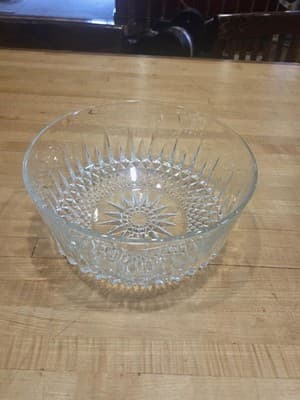 Vintage Anchor Hocking Clear Glass Bowl Diamond Point Starburst Serving Dish
