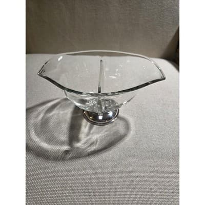 Vintage Web Sterling Silver Hollow Base Divided Glass Candy Dish