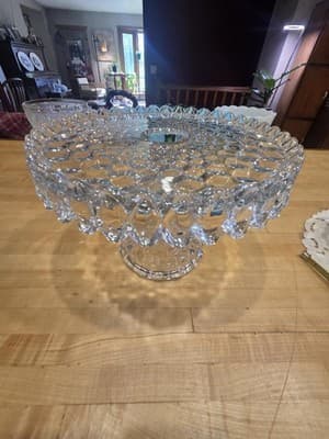 Vintage Fostoria American Clear Glass Pedestal Cake Stand Round Salver 10 Inch