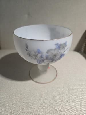 Vintage Norleans Italy Frosted Satin Glass Pedestal Compote Floral Bowl 1960s