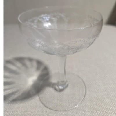 Set of 11 Vintage 1920s Fry Glass DE103 Etched Crystal Champagne Coupes 7761
