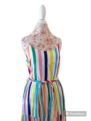 Crown & Ivy Blue Dress 10 Tiered Flowy Babydoll Soft Belted Yellow Pink Preppy