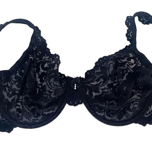 Smart & Sexy Black Bra Lingerie Lace Rhinestone Charm 34DD Bow French Style