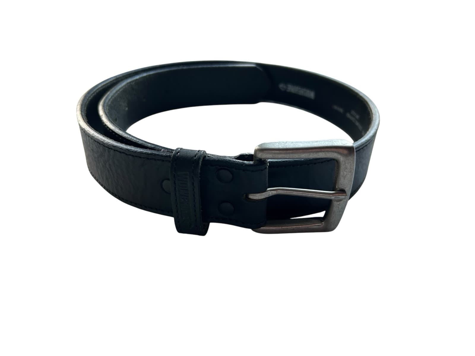 Wolverine 32 Black Genuine Leather Belt Silver Buckle Men’s Excellent Condition