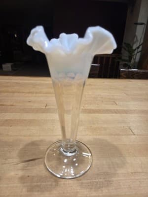 Vintage 1930s Jefferson Glass Opalescent Ruffled Rim Bud Vase Fenton Style